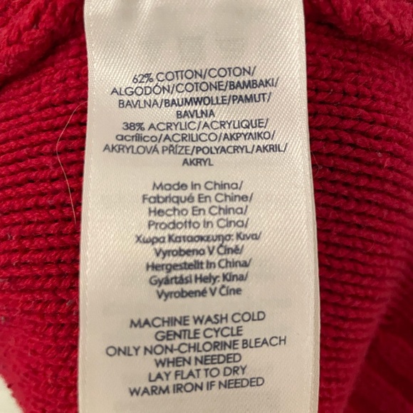 CHAPS red v-neck pullover tunic sweater with cable knit design, sz L - Picture 5 of 5